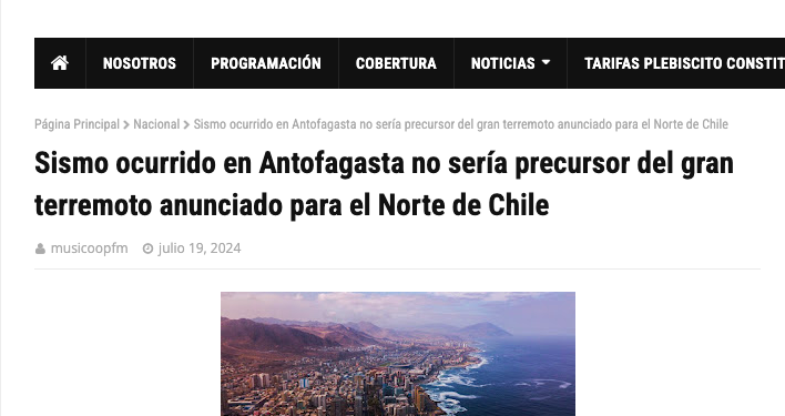 Musicoop | Sismo ocurrido en Antofagasta no sería precursor del gran terremoto anunciado para el Norte de Chile