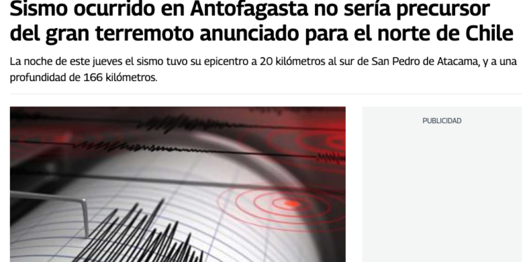 Publimetro | Sismo ocurrido en Antofagasta no sería precursor del gran terremoto anunciado para el norte de Chile