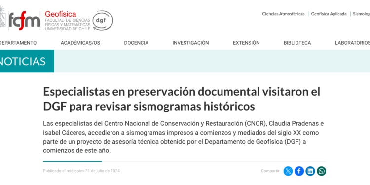 Geofísica U. de Chile | Especialistas en preservación documental visitaron el DGF para revisar sismogramas históricos